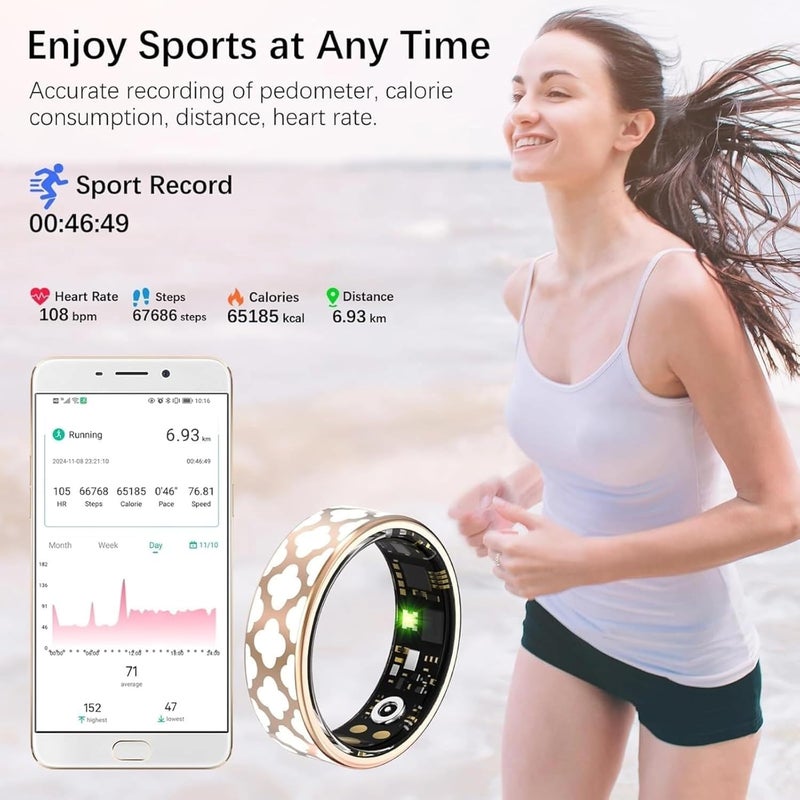 Yoidesu 2025 New Smart Health Ring for Women, Health Care Sleep Heart Rate Fitness Tracker, Steps Distance, Calorie Calculation, Multiple Sports Modes, IP68 Water Proof, Charging Case (8) - Image 4
