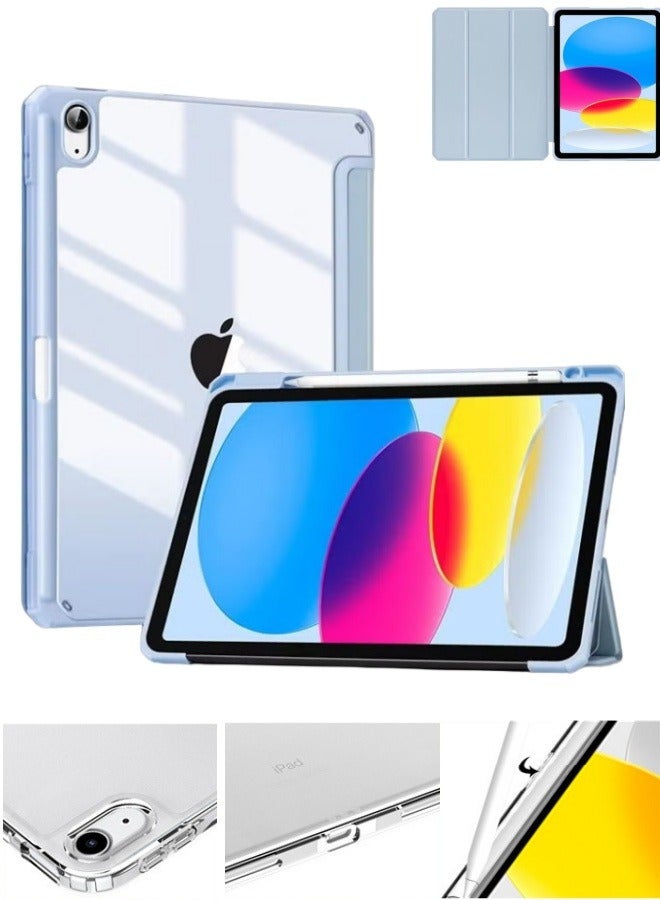 أفضل ذروة جراب حماية شفاف لجهاز iPad (A16) مقاس 11 بوصة (طراز 2025) / iPad مقاس 10 بوصة (طراز 2022)، يتميز بغطاء خلفي مرن، وحامل ثلاثي الطي، وفتحة لتخزين قلم Apple Pencil، وخاصية التشغيل/الإيقاف التلقائي أثناء العمل/الدراسة، وحماية من الغبار والخدوش، ومتانة عالية. - Image 1