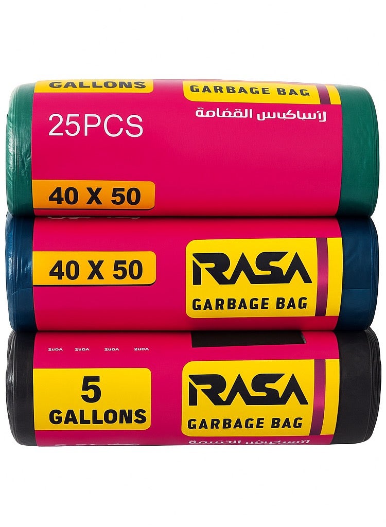 Rasa Extra Small Garbage Bags – 5 Gallons, 40x50cm, 25 Pcs Per Roll x 3 Rolls (Multi-Color) | Leak-Resistant, Eco-Friendly, Jasmine Scented 75 Pieces - Image 1