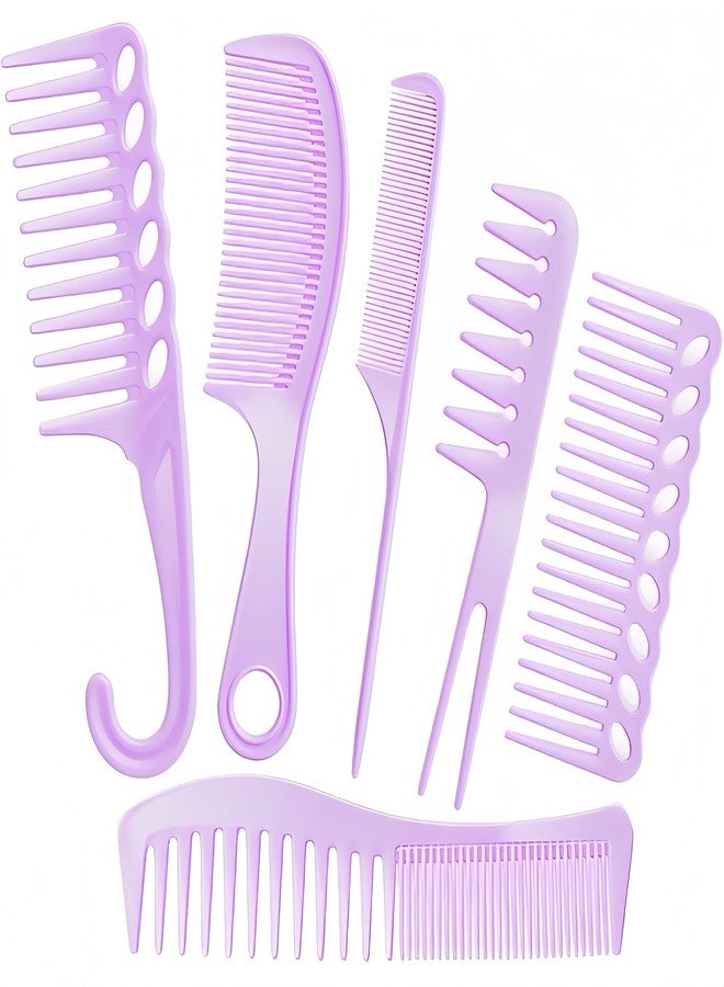 EHBELIF 6PCS Professional Hair Comb Set for Women & Men Rat Tail, Wide & Fine Tooth Combs for Curly Hair, Braiding, Barber Styling, Cutting & Parting (Purple) - Image 1