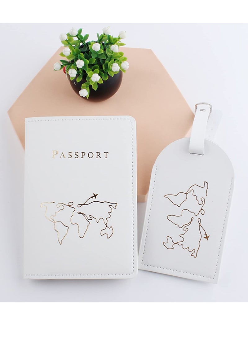 SOLARAE 2 Pieces Passport Holder and 2 Pieces Luggage Tag Set,passport Holder Travel Suitcase Organizer Label Map PU Leather Id Bag Luggage Tag Set for Storing Passport Business Card Credit Card Boarding Pass - Image 4