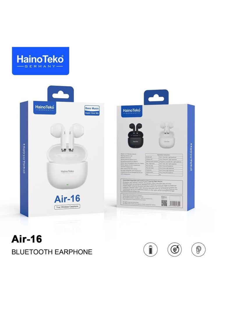 Haino Teko Air-16 True Wireless Earphones | Super Clear Mic for Calls, Premium Sound Quality, Comfortable Fit, Bluetooth 5.0, Compact Design, Ideal for Music & Hands-Free Calls - Image 3
