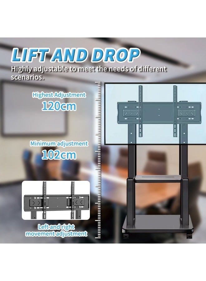 Rolling TV Stand with Lockable Wheels, Height Adjustment TV Floor Stand, Suitable for 32-70" Heavy Duty Mobile Rolling TV Cart LCD LED OLED Flat Screens, Smart Board can Hold Up to 130 Lbs  - Image 3