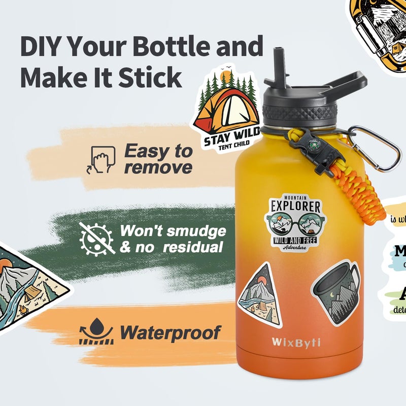 WixByti WixByti 64 oz Insulated Water Bottle with Straw (Cold for 48 Hrs)  Half Gallon Stainless Steel Triple Wall Vacuum Sports Water Jug  Leakproof Hydro Cup Flask with Straw Spout Lids & DIY Stickers  - Image 5