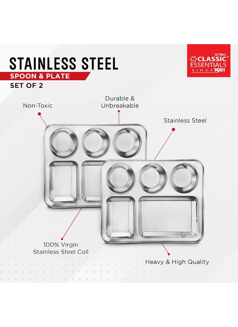 Classic Essentials CLASSIC ESSENTIALS Stainless Steel Compartment Plate Bhojan Thali, Lunch/Dinner Plate  - Image 2