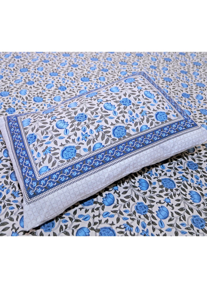 سكين PAHI Pure Cotton, Hand Block Bedsheet, King size, FLORAL BEDSHEET,228/278 CMS,HAND BLOCK PRINTED,JAIPURI,100 PERCENT COTTON BLUE GREY - Image 3