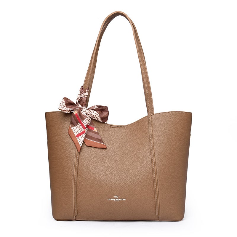 Bag Women'S Bag New Shoulder Bag Large Capacity Retro Solid Color Silk Scarf Handbag Commuter Tote Bag Hair - Image 1