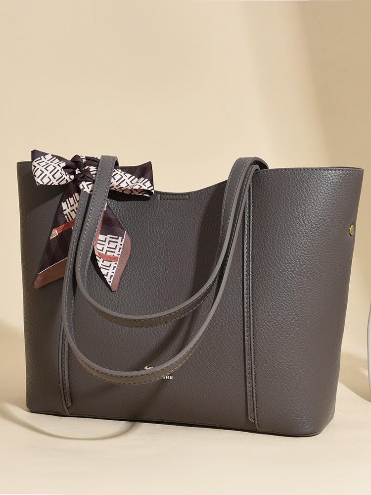Bag Women'S Bag New Shoulder Bag Large Capacity Retro Solid Color Silk Scarf Handbag Commuter Tote Bag Hair - Image 5