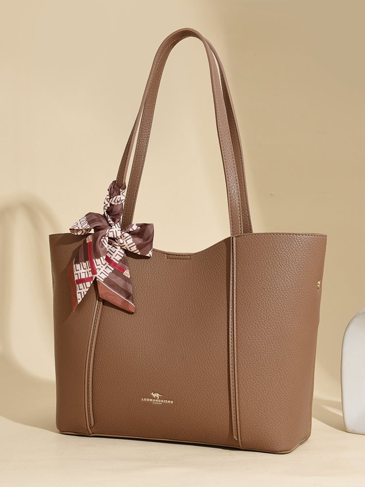 Bag Women'S Bag New Shoulder Bag Large Capacity Retro Solid Color Silk Scarf Handbag Commuter Tote Bag Hair - Image 2