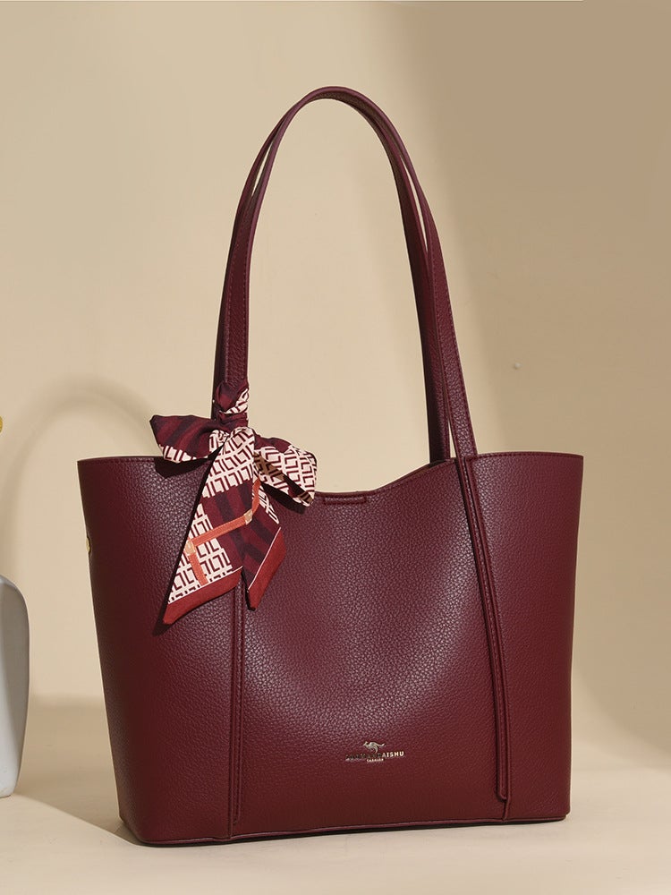 Bag Women'S Bag New Shoulder Bag Large Capacity Retro Solid Color Silk Scarf Handbag Commuter Tote Bag Hair - Image 3