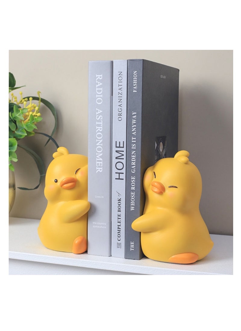 NOVOLAN NOVOLAN Animal Hug Bookends, Cute Animal Decorative Book Stands for Modern Minimalist Office & Living Room Decor, Dual Function Bookends & Decorative Ornaments, for Bookshelves, Desks (Yellow)  - Image 1