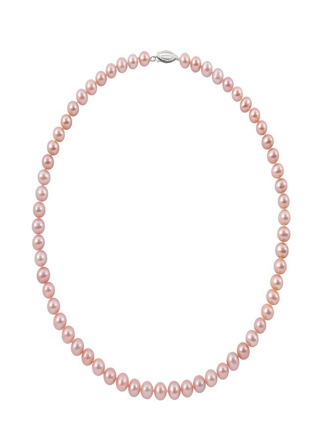 Belacqua Natural Pink Cultured Freshwater Pearl Strand Necklace in Sterling Silver, 7.0-8.0mm, Length-20 Inches, Clasp-Fishhook, Jewelry for Women, Gift Box Included - Image 1