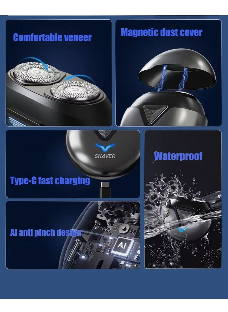 Mini Portable Electric Shaver Electric Razor for Men 2 Head Dust Cover with Mirror Travel Shaver Magnetic Shaving Head Dry Wet Close Shave USB Rechargeable Razor for Home, Office, Car(Grey) - Image 3