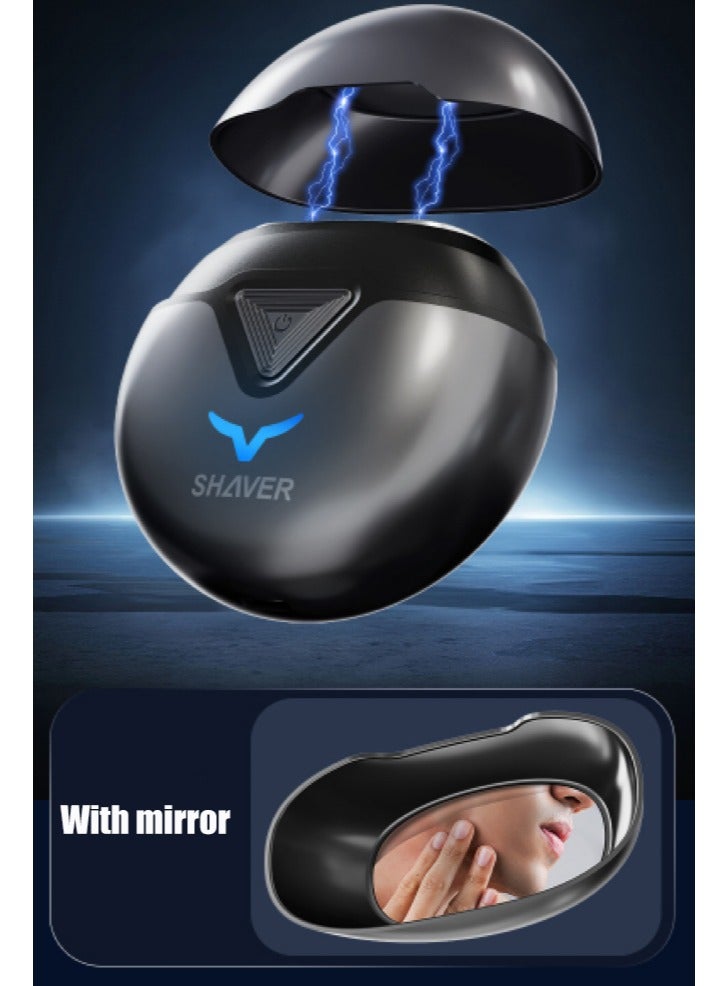 Mini Portable Electric Shaver Electric Razor for Men 2 Head Dust Cover with Mirror Travel Shaver Magnetic Shaving Head Dry Wet Close Shave USB Rechargeable Razor for Home, Office, Car(Grey) - Image 5