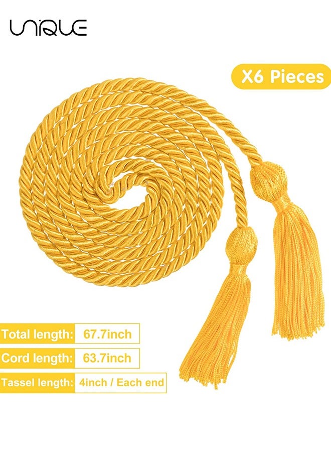 Unique 6Pcs Graduation Honor Cords, 67 Inch Graduation Gold Tassels Honor Cords Long Yellow Rayon Braided Honor Cords for College Graduates Bachelor Master Doctor Graduation Ceremony  - Image 2