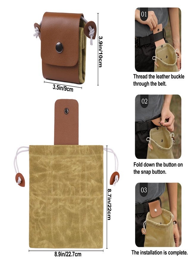 LiveGallery Khaki Foraging Bag, Outdoor Picking Fruit Bags, Waxed Canvas Foraging Pouch, Foldable Leather Belt Pouch With Drawstring Multi-Purpose Picking Bag for Camping, Shells, Treasures, Travel, Hiking, Tools - Image 4