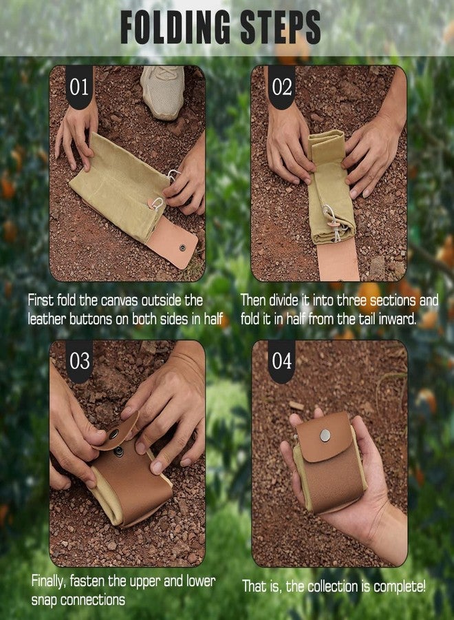 LiveGallery Khaki Foraging Bag, Outdoor Picking Fruit Bags, Waxed Canvas Foraging Pouch, Foldable Leather Belt Pouch With Drawstring Multi-Purpose Picking Bag for Camping, Shells, Treasures, Travel, Hiking, Tools - Image 2
