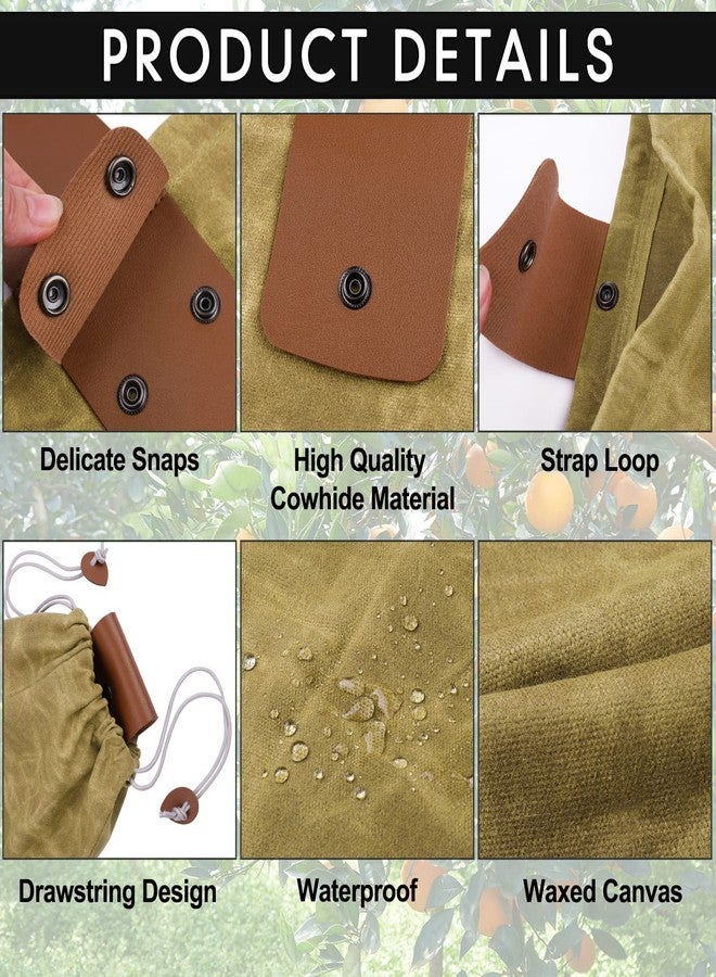 LiveGallery Khaki Foraging Bag, Outdoor Picking Fruit Bags, Waxed Canvas Foraging Pouch, Foldable Leather Belt Pouch With Drawstring Multi-Purpose Picking Bag for Camping, Shells, Treasures, Travel, Hiking, Tools - Image 3