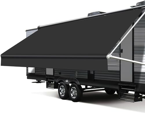 Xenjum RV Awning Fabric Replacement, 18.5oz Heavy-Duty Weatherproof Vinyl Camper Awning Replacement Universal Outdoor Canopy for RV, Motorhome, Trailer Awnings (Black, 11'(Fabric 10'2")) - Image 1