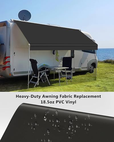 Xenjum RV Awning Fabric Replacement, 18.5oz Heavy-Duty Weatherproof Vinyl Camper Awning Replacement Universal Outdoor Canopy for RV, Motorhome, Trailer Awnings (Black, 11'(Fabric 10'2")) - Image 2