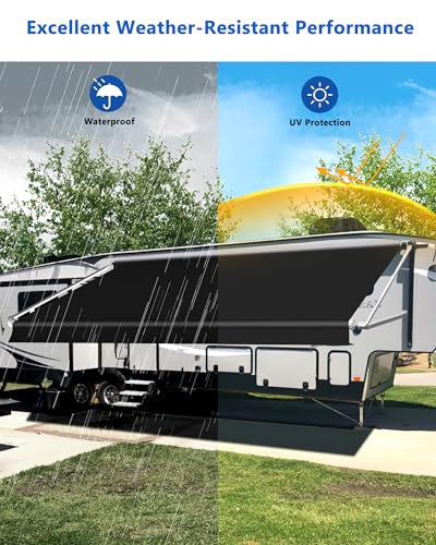 Xenjum RV Awning Fabric Replacement, 18.5oz Heavy-Duty Weatherproof Vinyl Camper Awning Replacement Universal Outdoor Canopy for RV, Motorhome, Trailer Awnings (Black, 11'(Fabric 10'2")) - Image 4