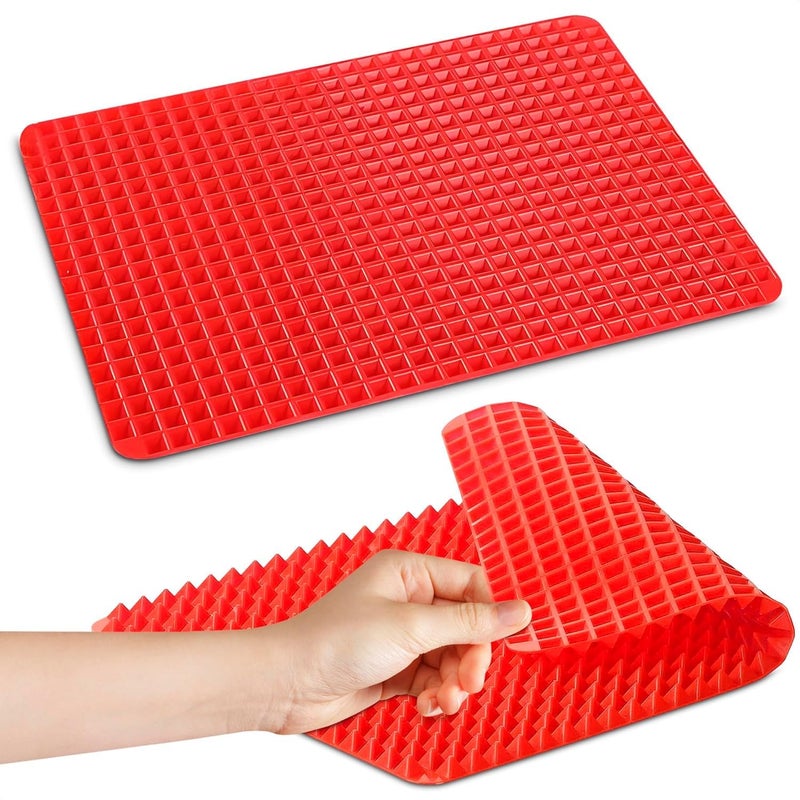 Silicone Baking Mat  16x115 Non Stick Silicone Cooking Mat Fat Filtering Red Pyramid Design for Roasting BBQ  Pastry Making  Oven and Microwave Bacon Cooker Food Grade Flexible  EasytoClean