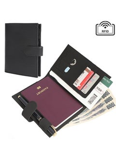 Generic Genuine Leather Passport Holder for Man & Women, Compact Leather Passport Wallet with Card Holders SIM Slots, Zippered Coins Pocket and Cash Holder Travel Passport Cover Case(Black)  - Image 1