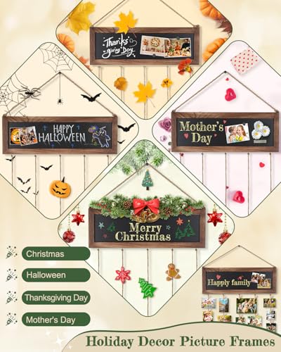 Bikoney Picture Frames Collage Photo Hanging Display Picture Board Wood Rustic Frames for Wall Decor and Dorm Room Decor with Blackboard and 30 Clips Carbonized Black - Image 4