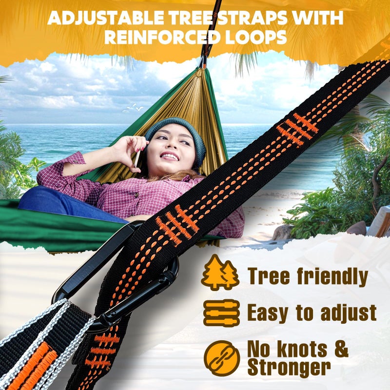 NATUREFUN Ultra-Light Travel Camping Hammock | 300kg Load Capacity,(275 x 140 cm) Breathable,Quick-Drying Parachute Nylon | 2 x Premium Carabiners,2 x Nylon Slings Included | Outdoor Indoor Garden - Image 3