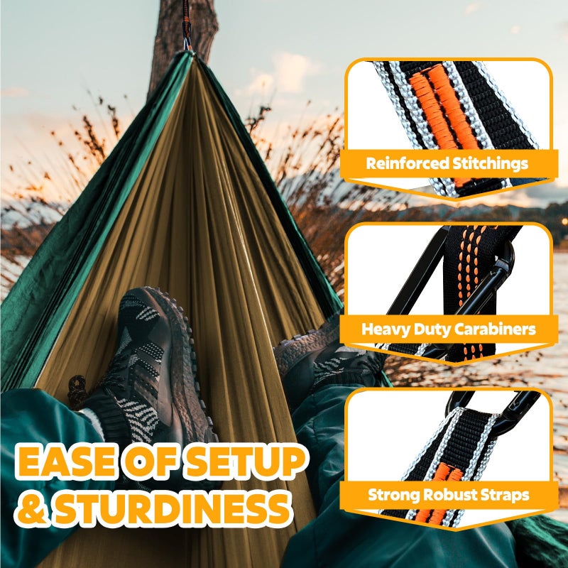 NATUREFUN Ultra-Light Travel Camping Hammock | 300kg Load Capacity,(275 x 140 cm) Breathable,Quick-Drying Parachute Nylon | 2 x Premium Carabiners,2 x Nylon Slings Included | Outdoor Indoor Garden - Image 5