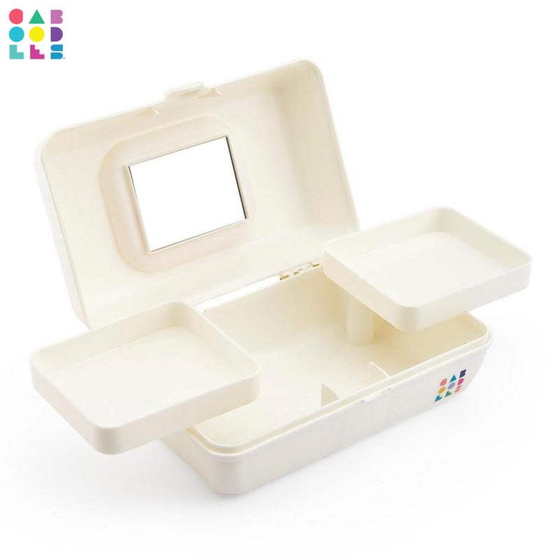 Caboodles Pretty in Petite Makeup Box, Two-Tone White on White, Hard Plastic Organizer Box, 2 Swivel Trays, Fashion Mirror, Secure Latch for Safe Travel - Image 4