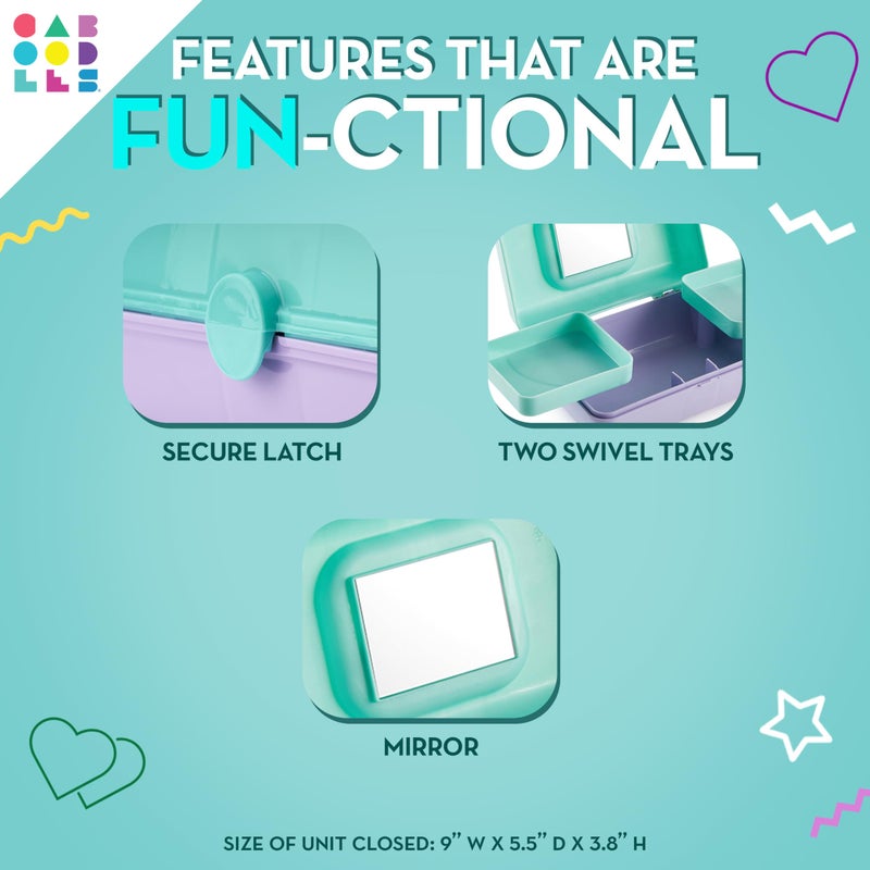 Caboodles Pretty in Petite Makeup Box, Two-Tone White on White, Hard Plastic Organizer Box, 2 Swivel Trays, Fashion Mirror, Secure Latch for Safe Travel - Image 2