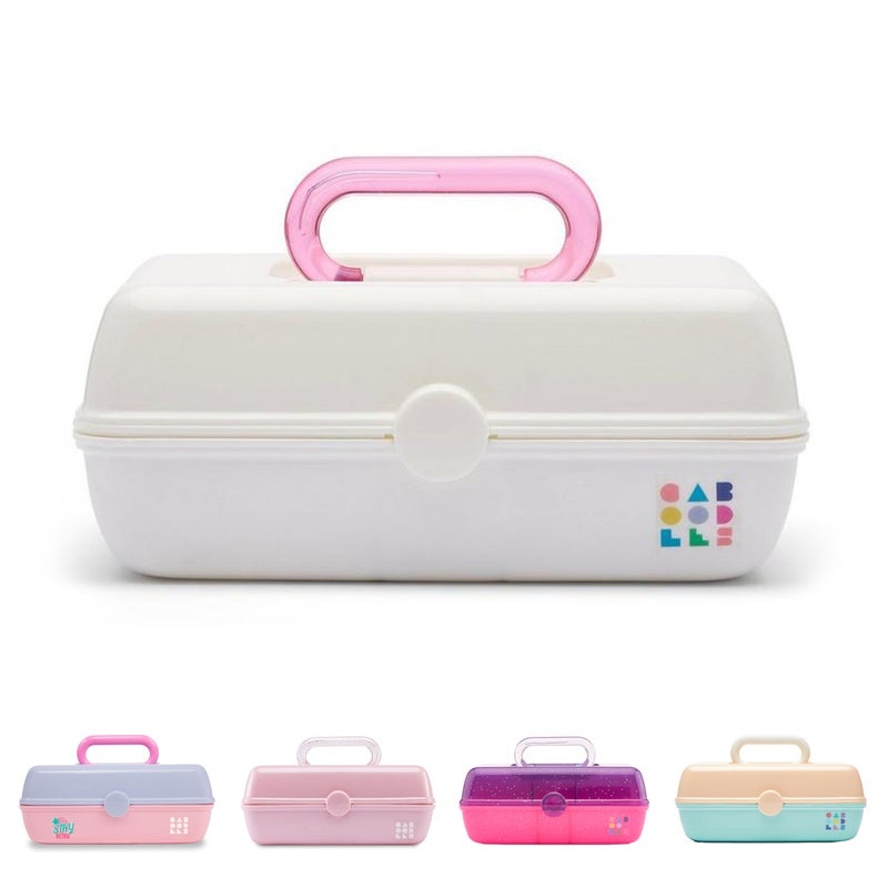 Caboodles Pretty in Petite Makeup Box, Two-Tone White on White, Hard Plastic Organizer Box, 2 Swivel Trays, Fashion Mirror, Secure Latch for Safe Travel - Image 1