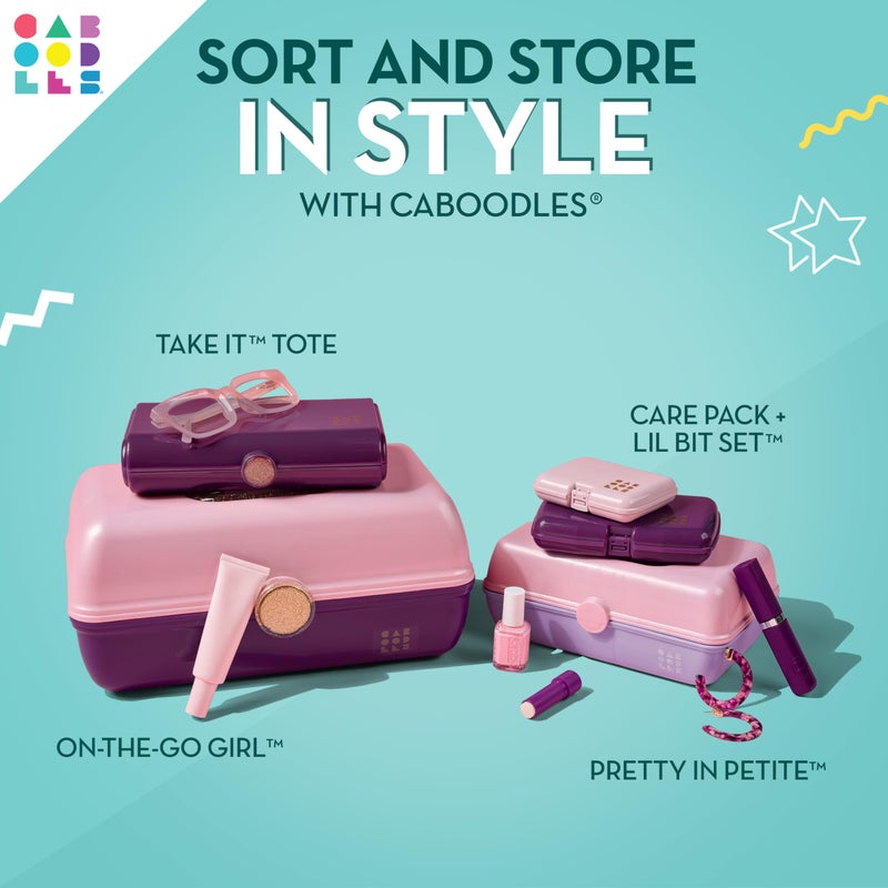 Caboodles Pretty in Petite Makeup Box, Two-Tone White on White, Hard Plastic Organizer Box, 2 Swivel Trays, Fashion Mirror, Secure Latch for Safe Travel - Image 3
