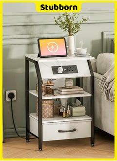 Nightstands with Power Strip, Bedside Table with Drawer, Sofa Side Table with Storage