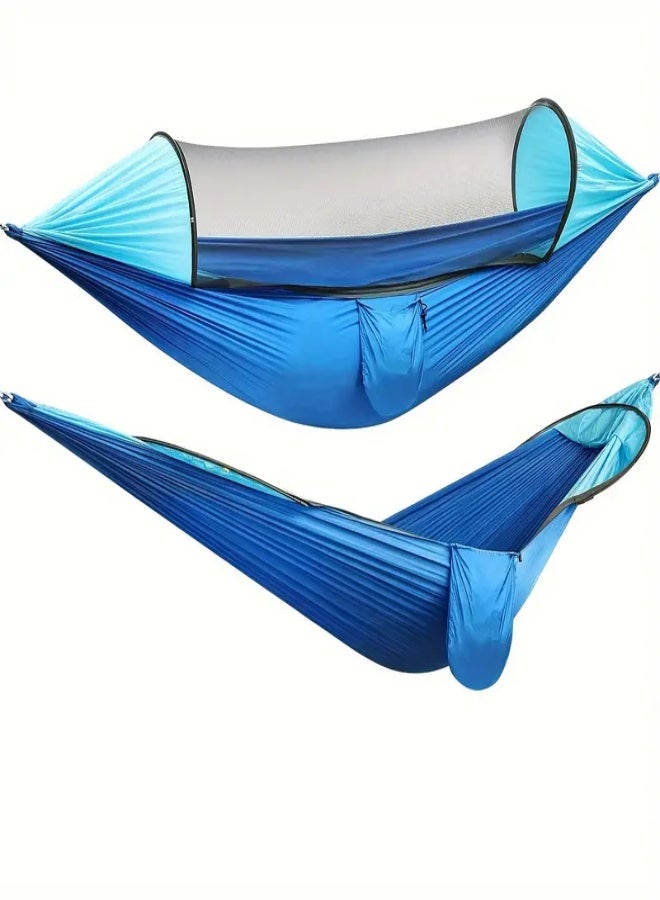 AROAQ Quick-Deploy Nylon Hammock with Built-In Mosquito Net – Anti-Rollover, Sun-Proof, Portable for Camping, Hiking & Backpacking , Blue - Image 1