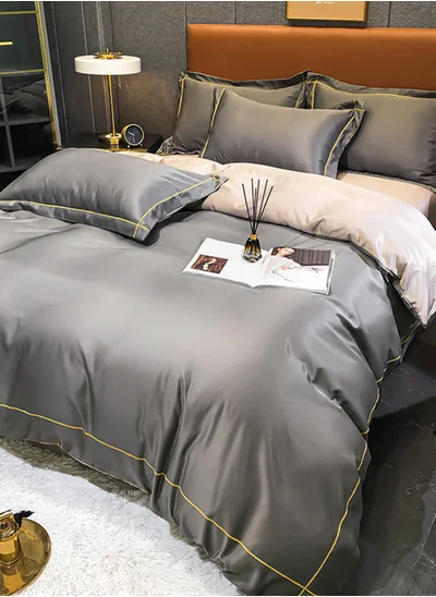 Sharpdo 4-Piece Silk Bedding Set, King Size Duvet Cove Set, Warm in Winter and Cool in Summer Skin-Friendly Breathable Duvet Cover Set King Size