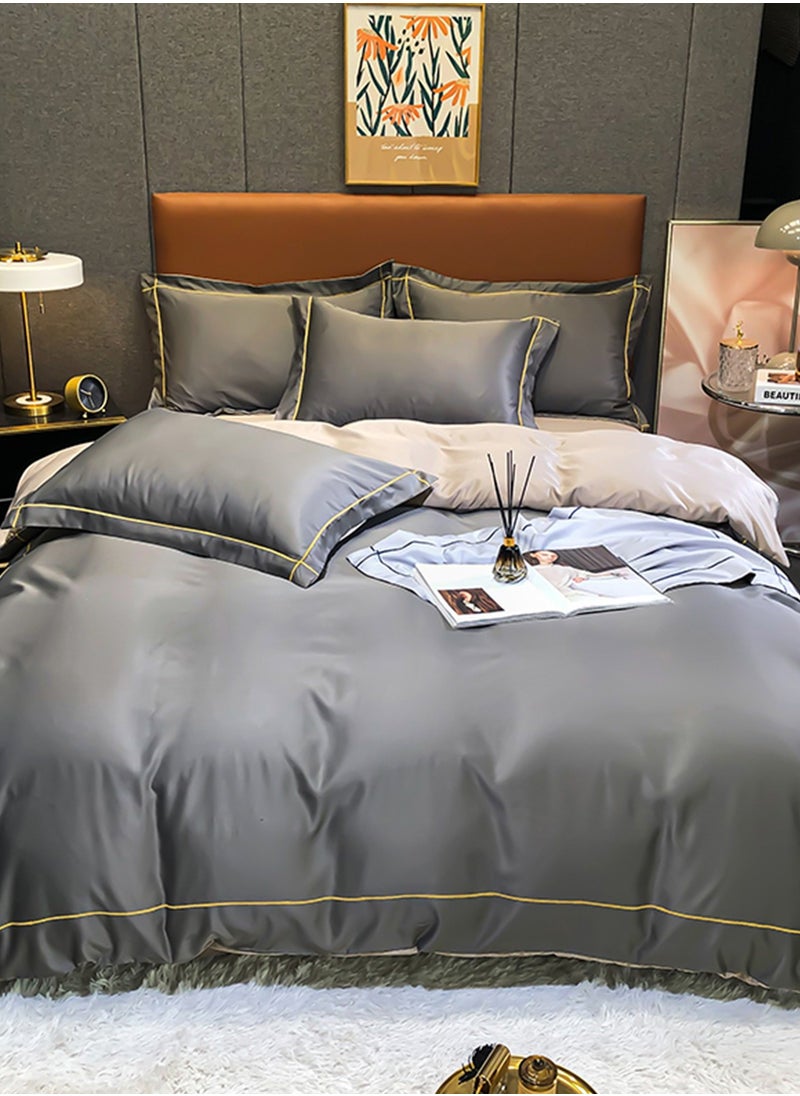 Sharpdo 4-Piece Silk Bedding Set, King Size Duvet Cove Set, Warm in Winter and Cool in Summer Skin-Friendly Breathable Duvet Cover Set King Size  - Image 2
