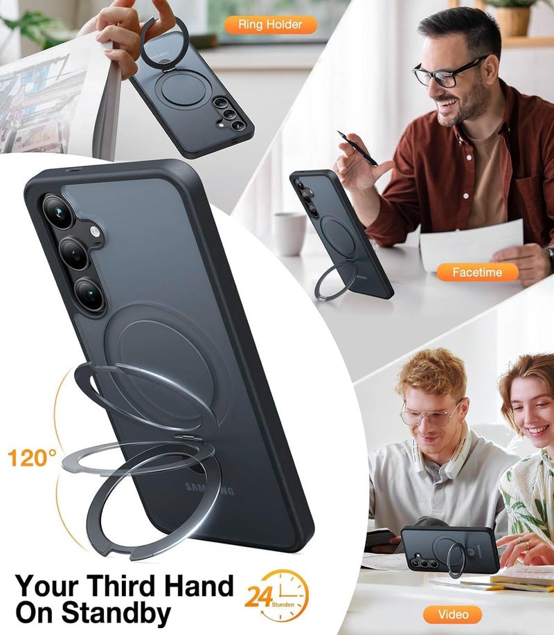 AIBEX Back Cover for Samsung S24+ with OStand Ring Kickstand | Mag-Saf Compatible Magnetic Metal Alloy Ring | Wireless Charging | Slim Thin Scratch Resistant Armor | Shockproof Protective Case- Black - Image 2