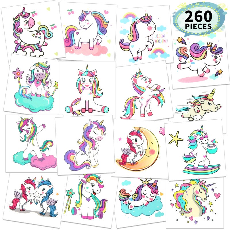Waterproof Temporary Tattoos For Kids  260 Pieces  Unicorns  Mermaids  Temporary Tattoo Sheets for Girls  Party Favor for Goody Bags  NontoxicSkinSafeCosmeticGrade