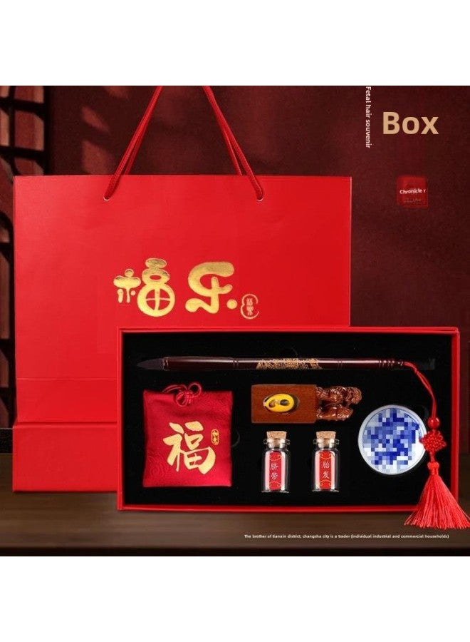 Fetal Brush Fetal Hair Souvenir DIY Self-made Seal Baby Collection Baby Umbilical Seal Style Preservation Gift Box-Color:The Former Rabbit Looks Like A Brocade Set (gift Box + Lanugo Bottle + Umbilical Cord Bottle + Lucky Bag + Ink Pad + Material Package)  - Image 2