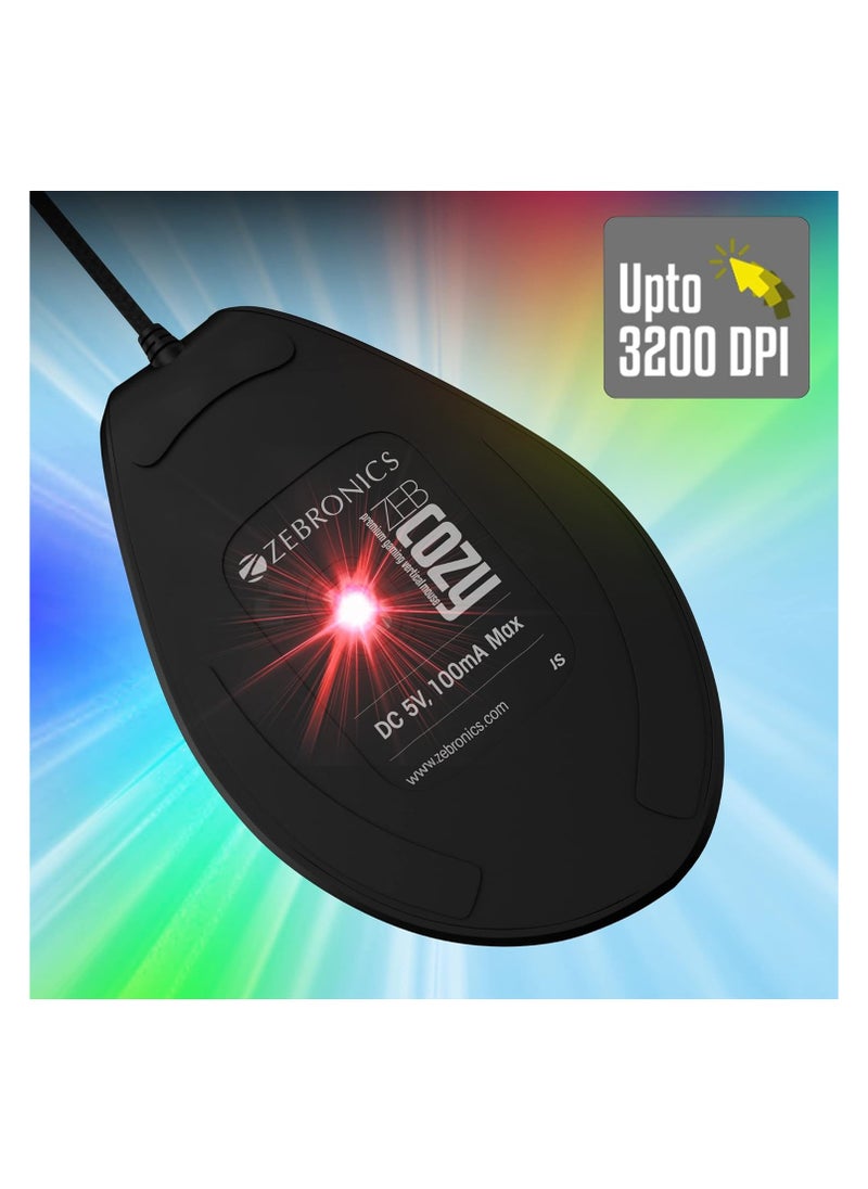 ZEBRONICS - Cozy 6 Button Vertical Gaming Mouse with 3200 DPI max, 1.8m Braided Cable, Led Lights, high Resolution Sensor, Rubber Finish, Ergonomic Design and Plug Play Usage - Image 1