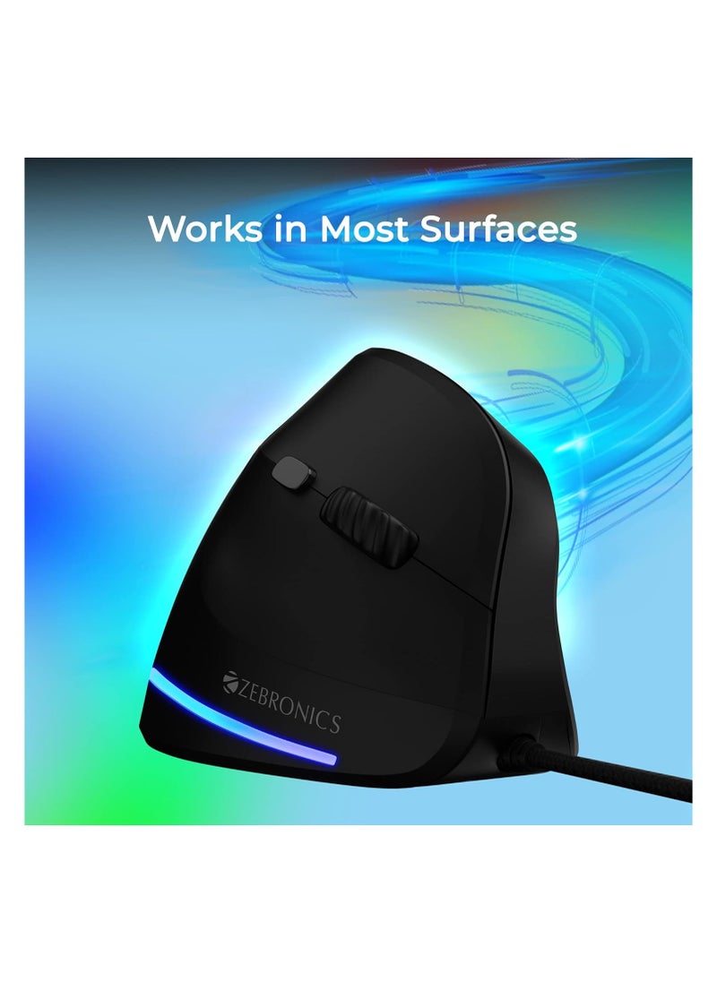 ZEBRONICS - Cozy 6 Button Vertical Gaming Mouse with 3200 DPI max, 1.8m Braided Cable, Led Lights, high Resolution Sensor, Rubber Finish, Ergonomic Design and Plug Play Usage - Image 1