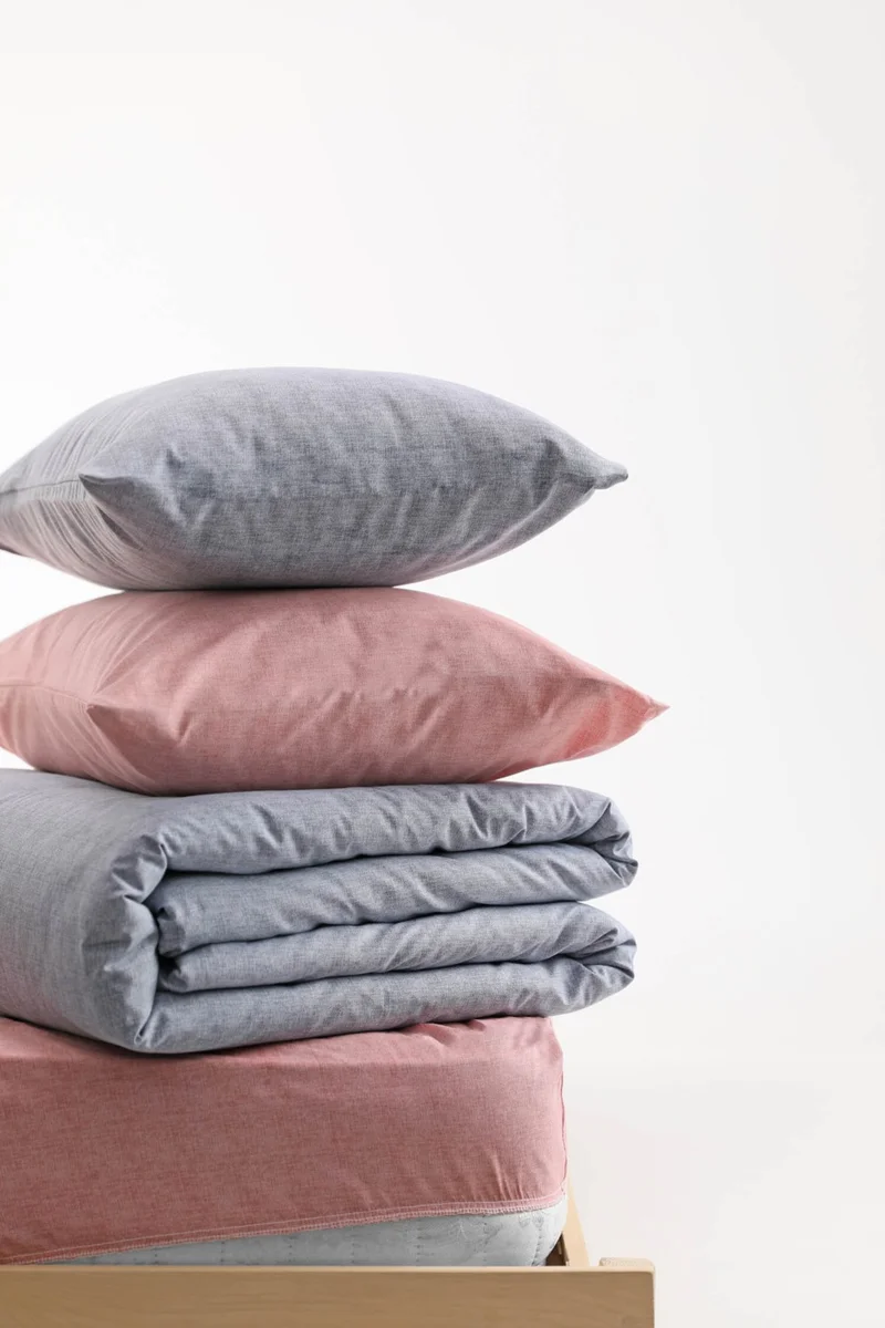 فافورا Patterned Cotton Single Duvet Cover Set with Elastic Sheets - Gray - Dusty Rose