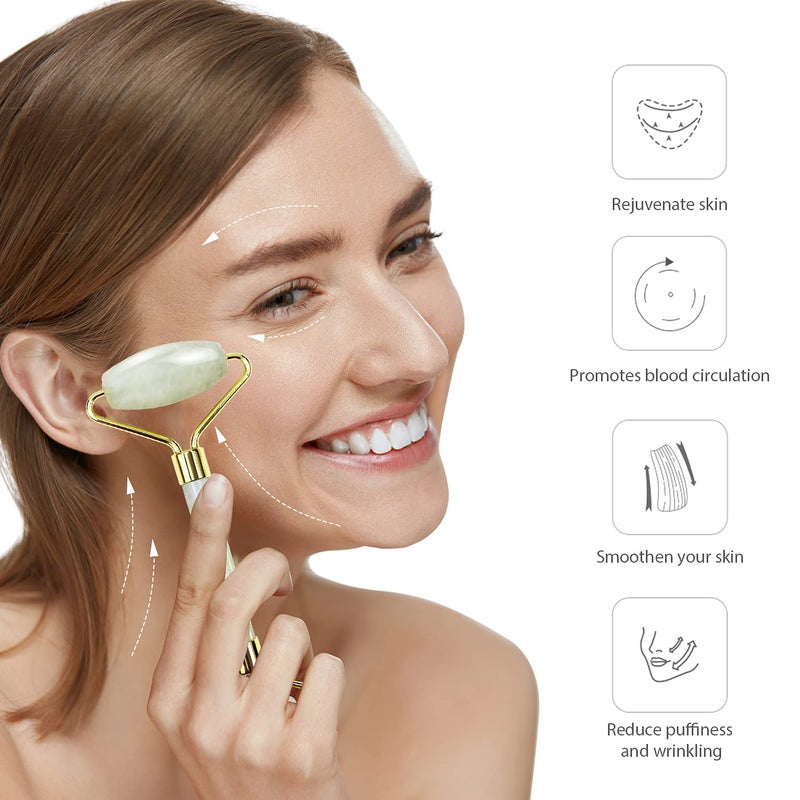 BAIMEI IcyMe Jade Roller & Gua Sha Set Face Roller and Gua Sha Facial Tools for Skin Care Routine and Puffiness, Self Care Gift for Men Women - Light Green - Image 4