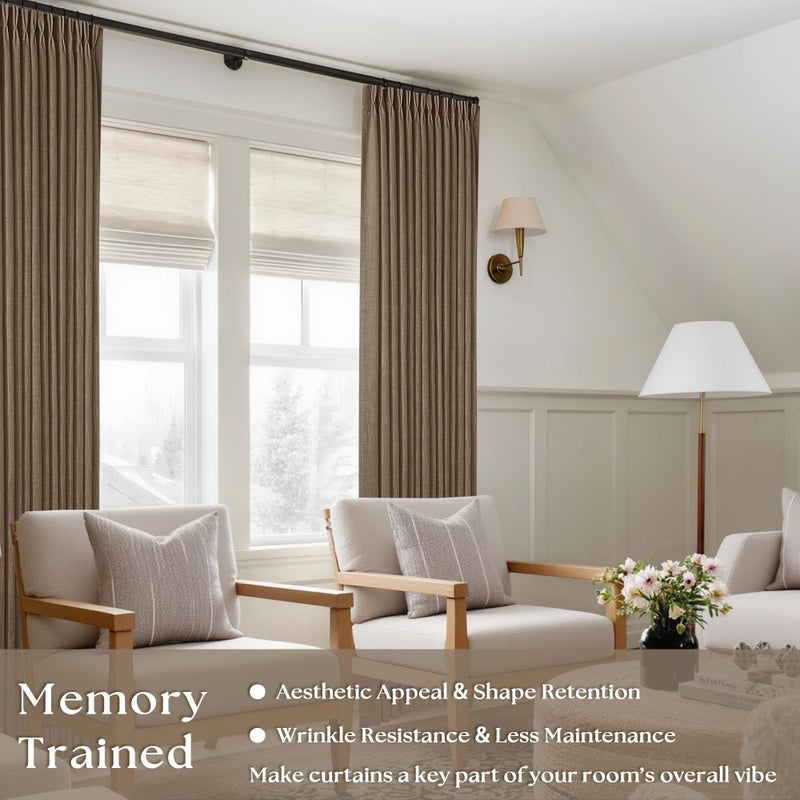TWODRAPES Dutch Cocoa 90 Inch Linen Curtains Pinch Pleated Living Room Bedroom Dining Boho Brown Light Filtering Pinch Pleat Drapes Hooks Rings Back Tab Semi Sheer Dark Brown Window Curtains 2 Panels - Image 2