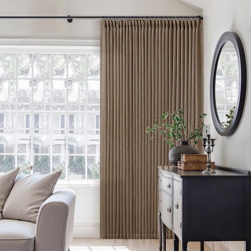 TWODRAPES Dutch Cocoa 90 Inch Linen Curtains Pinch Pleated Living Room Bedroom Dining Boho Brown Light Filtering Pinch Pleat Drapes Hooks Rings Back Tab Semi Sheer Dark Brown Window Curtains 2 Panels - Image 1