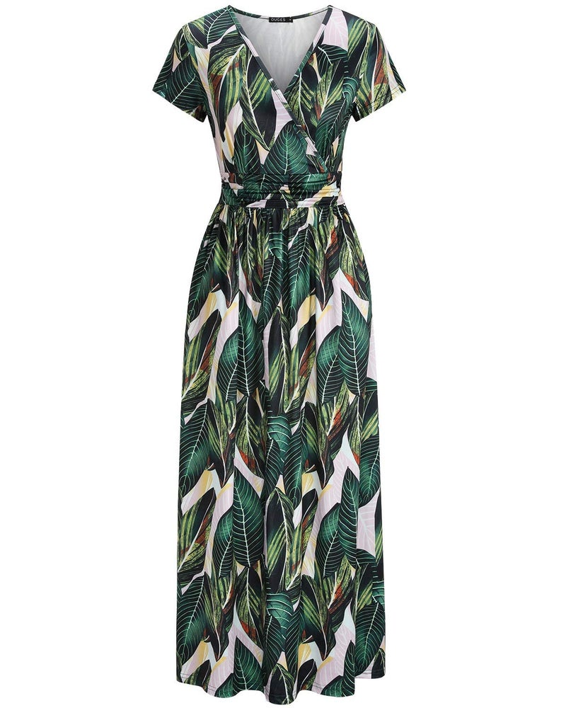 OUGES Women's V-Neck Pattern Pocket Maxi Long Dress(Floral-29,M) - Image 3