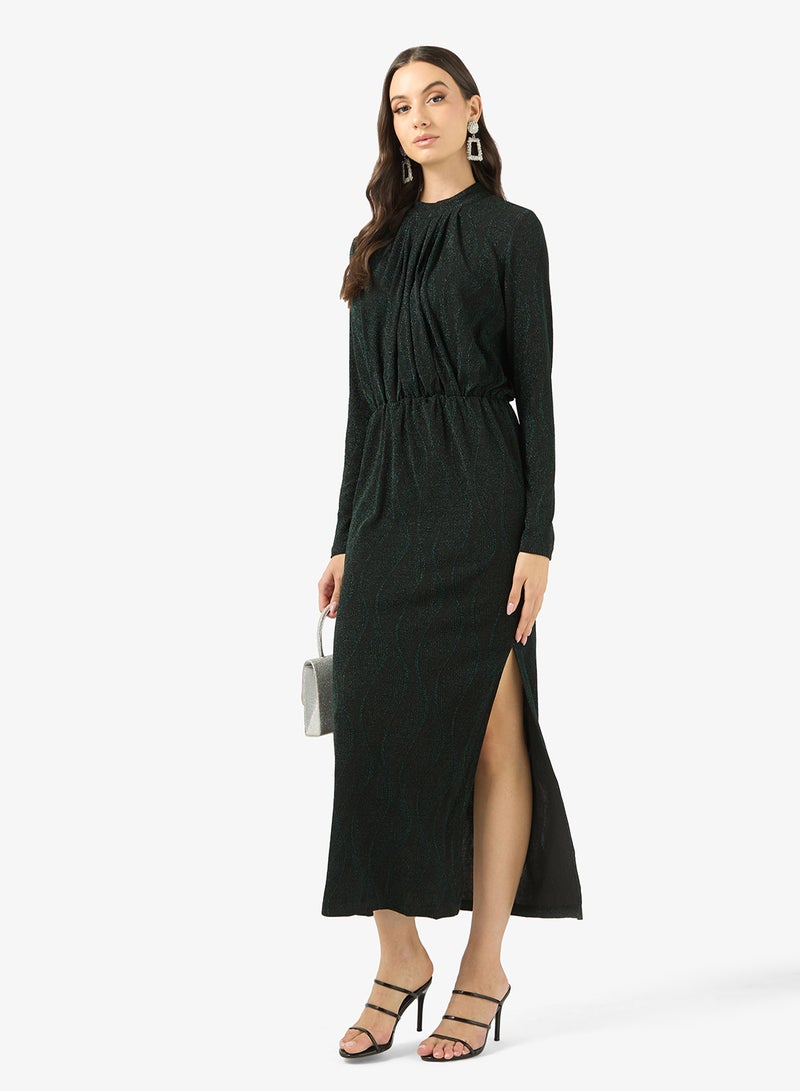 YAS Elastic waist Long Sleeve High Neck Maxi Dress - Image 4