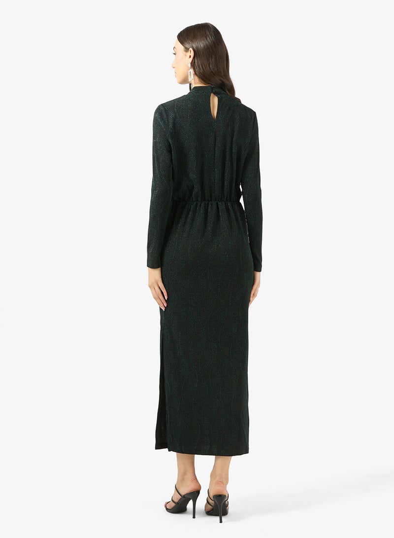 YAS Elastic waist Long Sleeve High Neck Maxi Dress - Image 2